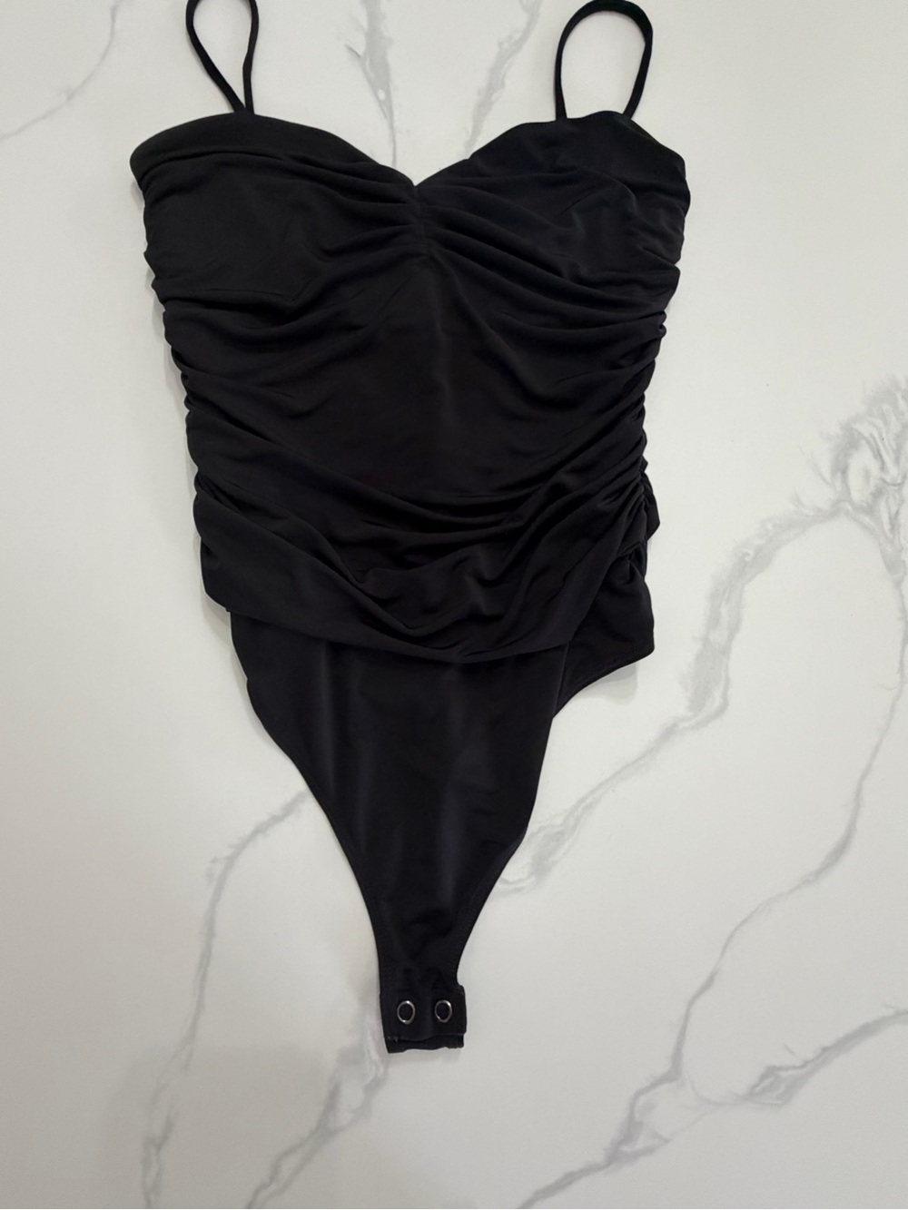 Express Black Ruched One-Piece Bodysuit